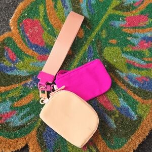 Pink and Beige Dual Pouch Wristlet